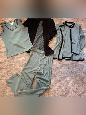 Misook Capsule Lot - Sage Green & Black Cardigans (2), Shells (3), and Pants (1)